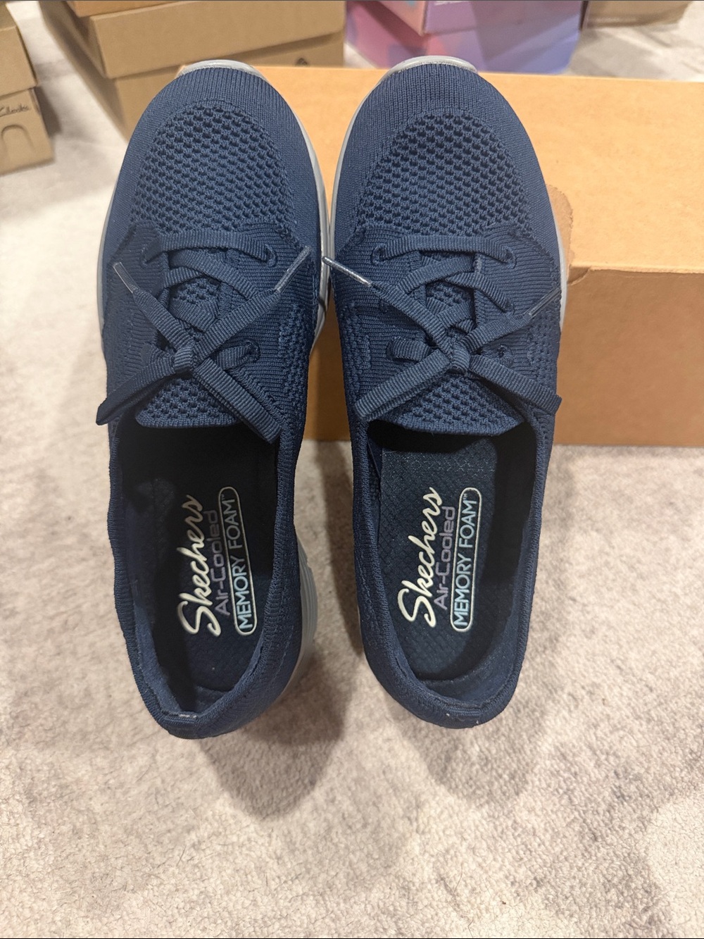 Skechers Navy Knit Slip-On Sneakers with Memory Foam